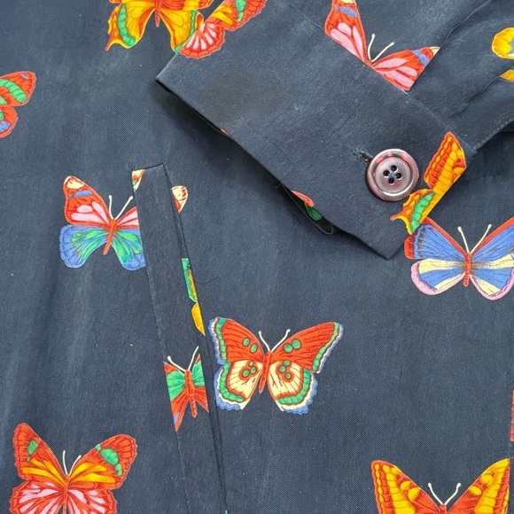 DONCASTER Vintage 90s Y2K Silk Feel Butterfly Novelty Print Navy Zip Jacket M - Picture 8 of 12